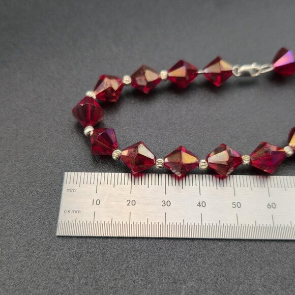 7.5 Inch Sterling Silver Red Worn Crystal Bracelet B916 - Picture 5 of 6